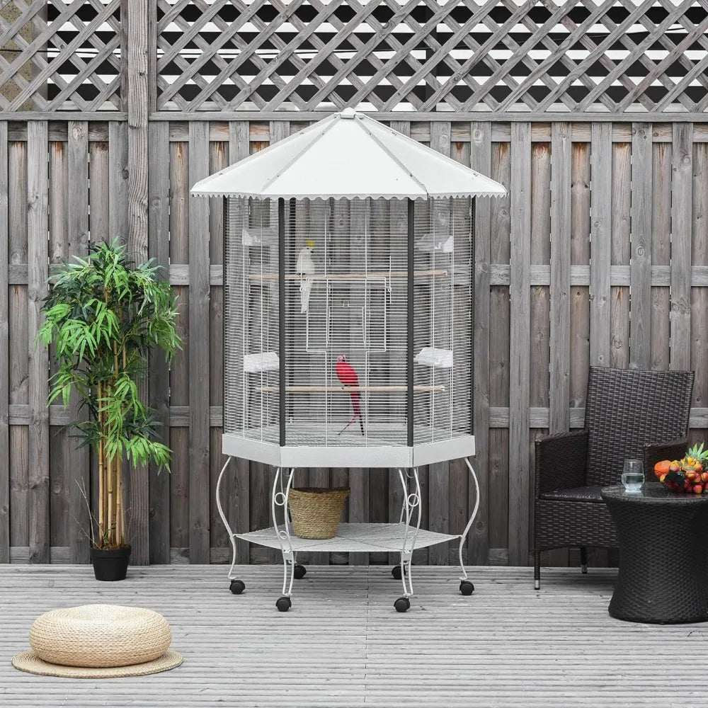 Hexagon Covered Canopy Bird Cage
