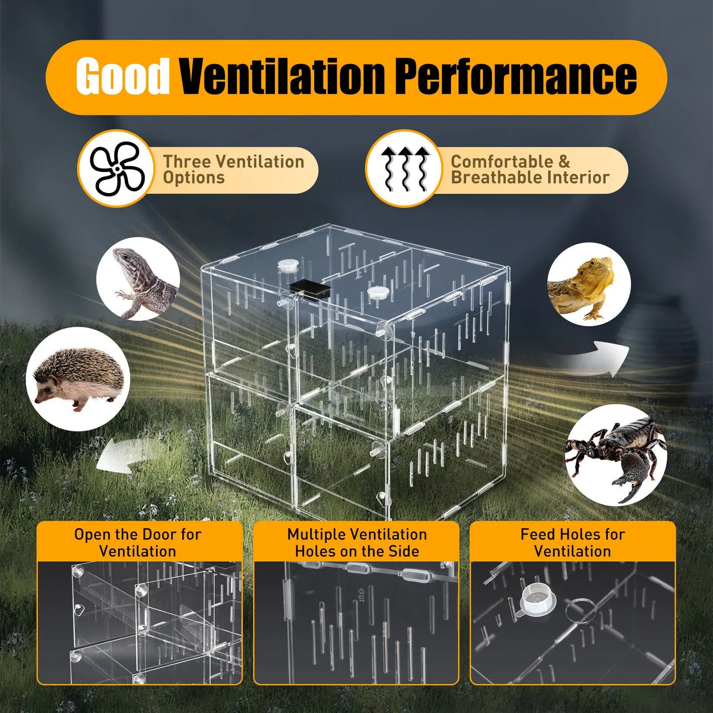 4 Grids Acrylic Reptile Cage Terrarium Tank
