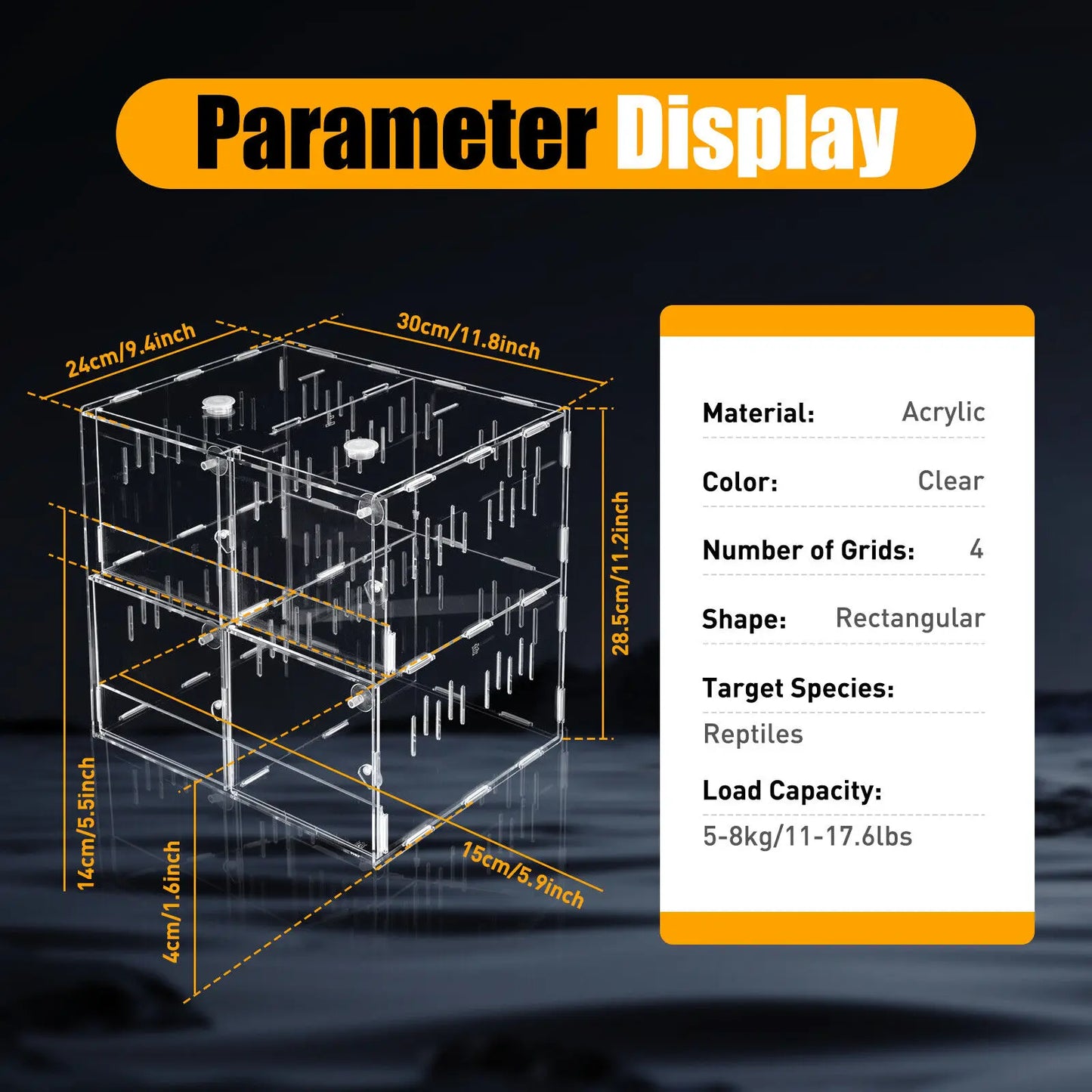 4 Grids Acrylic Reptile Cage Terrarium Tank